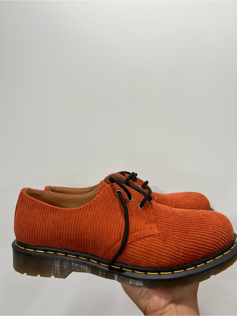 Dr. Martens Orange Corduroy 3-Eye Derby with Black Laces 1461 Size 11